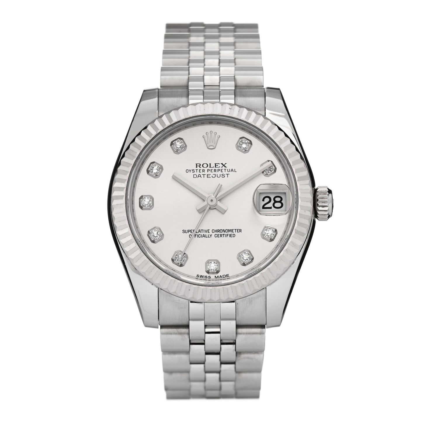 Stainless Steel 18K White Gold Diamond 31mm Oyster Perpetual Datejust Watch Silver 178274