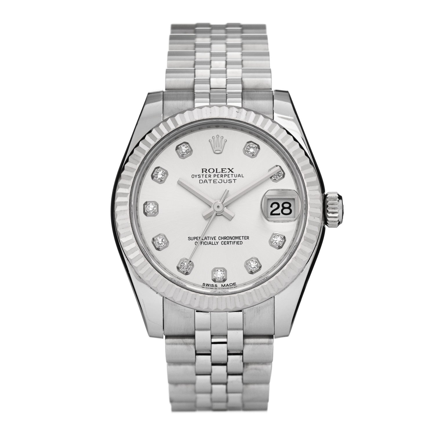 Rolex Stainless Steel 18K White Gold Diamond 31mm Oyster Perpetual Datejust Watch Silver 178274 1 of 5