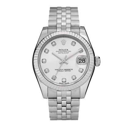 Rolex Stainless Steel 18K White Gold Diamond 31mm Oyster Perpetual Datejust Watch Silver 178274 1 of 5