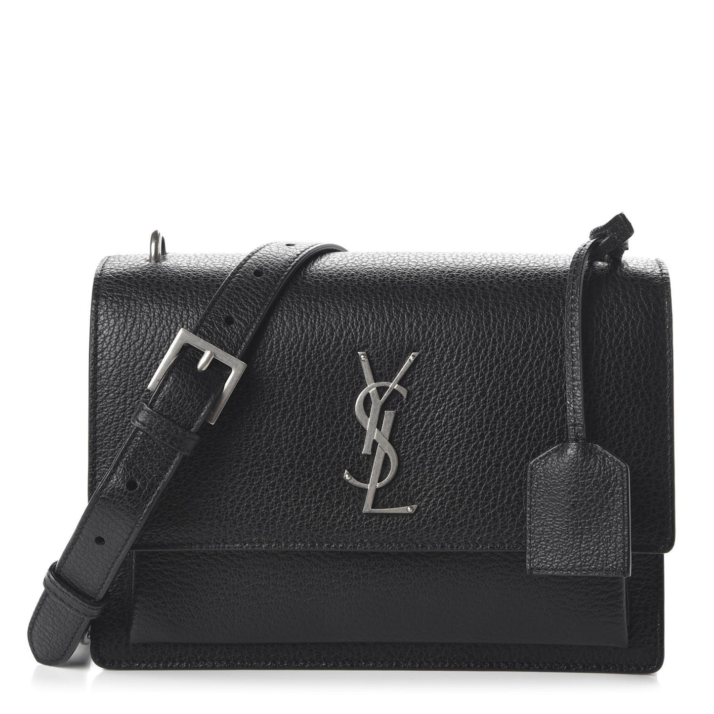 Grained Calfskin Medium Monogram Sunset Satchel Black