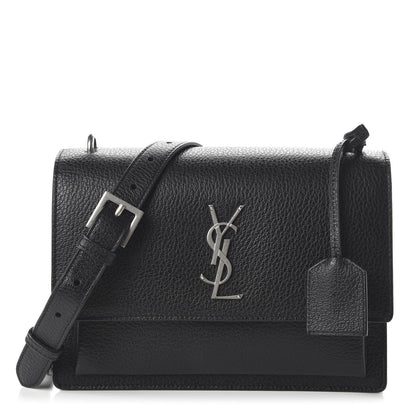 Saint Laurent Grained Calfskin Medium Monogram Sunset Satchel Black 1 of 9