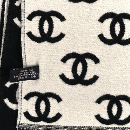 Chanel Wool Cashmere CC Scarf Black White 3 of 3