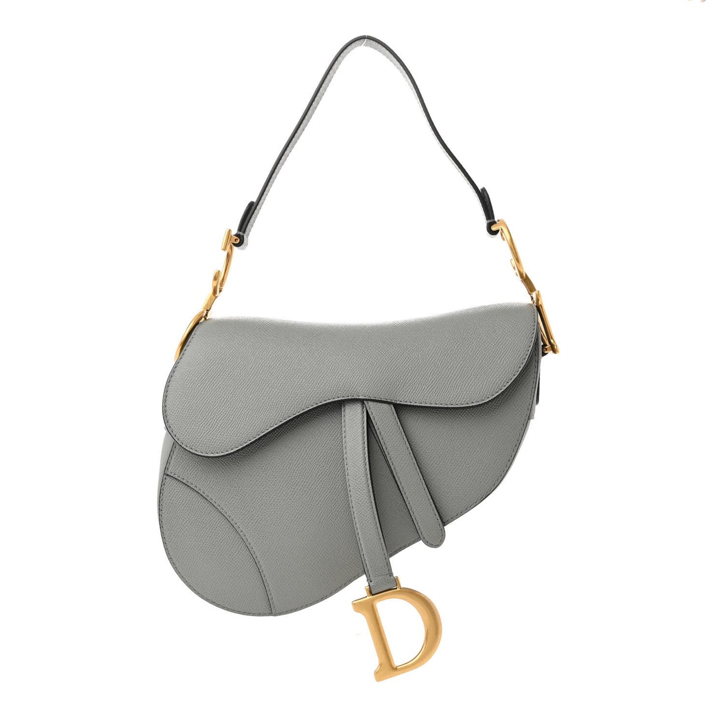 Grained Calfskin Saddle Bag Grey Stone