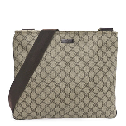 Gucci GG Supreme Monogram Medium Flat Messenger Bag Dark Brown 1 of 10