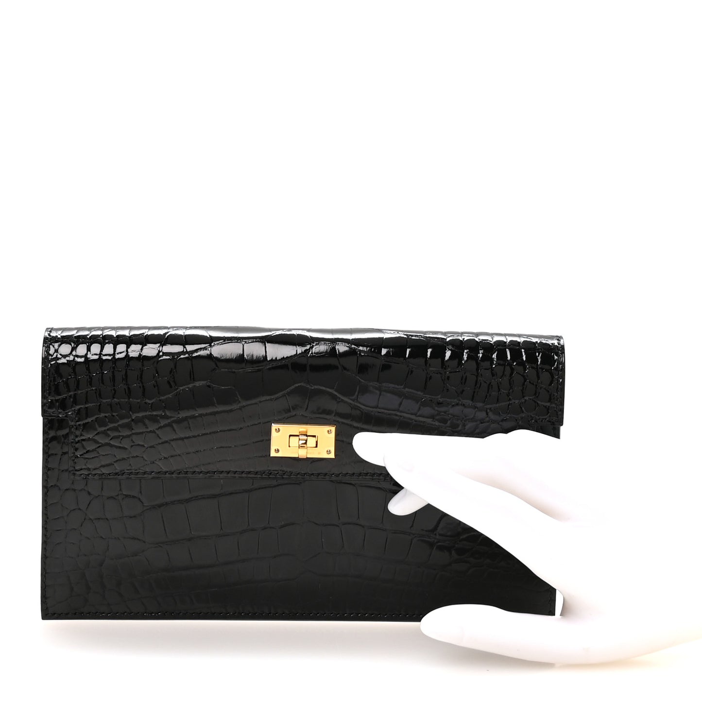Shiny Alligator Kelly Pocket Long Wallet Black