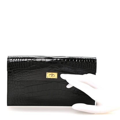 Hermes Shiny Alligator Kelly Pocket Long Wallet Black 2 of 8