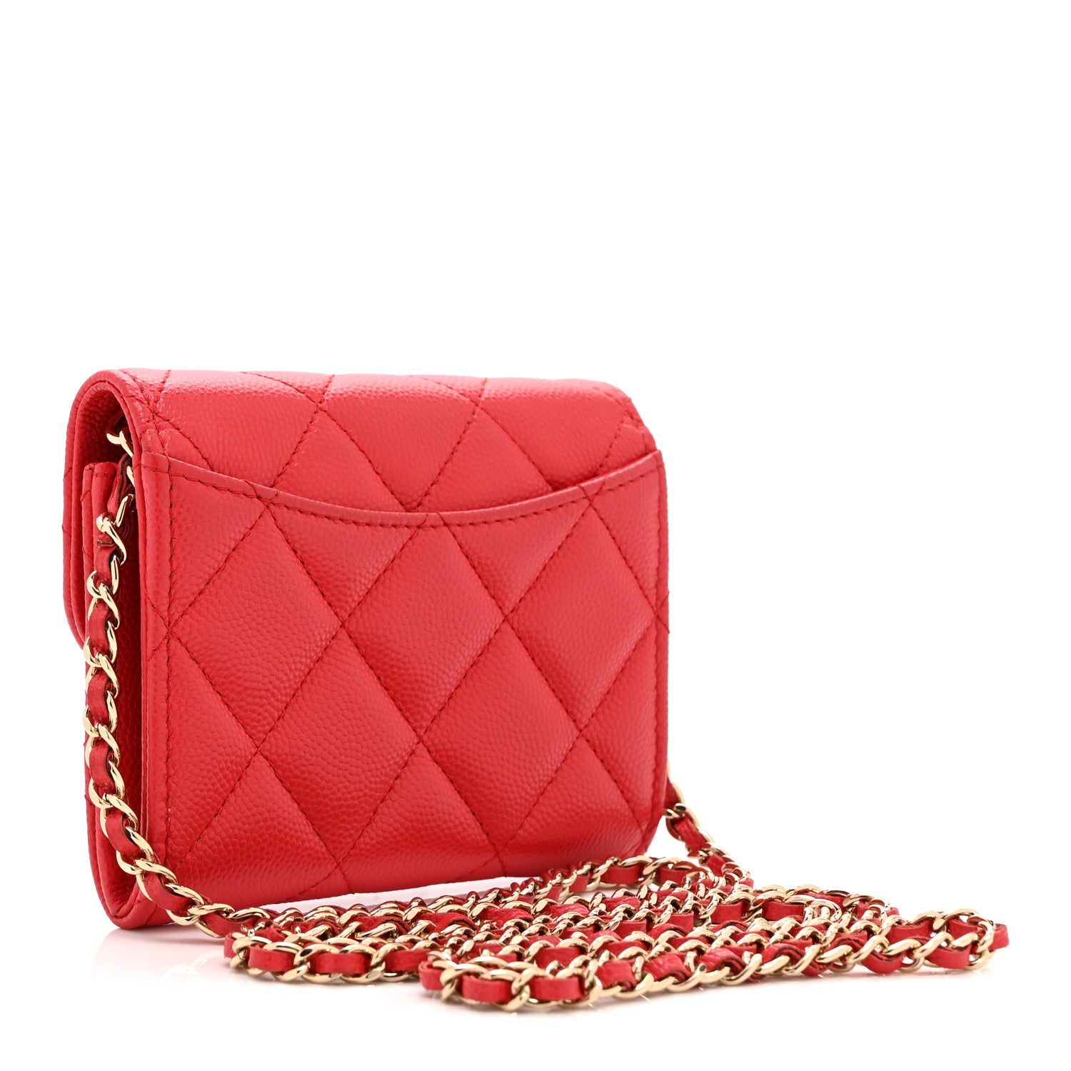 Chanel Caviar Quilted Flap Card Holder On Chain Red 3 of 12