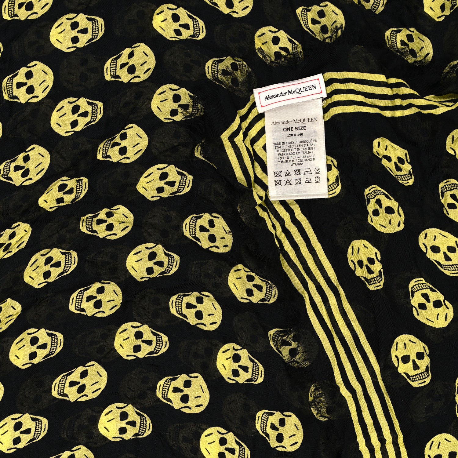 Alexander McQueen Silk Chiffon Skull Scarf Black Yellow 3 of 3
