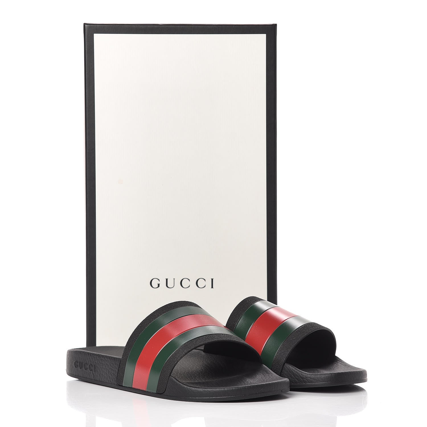 Gucci Rubber Web Mens Pool Slide Sandals 10 Black Green Red 7 of 7