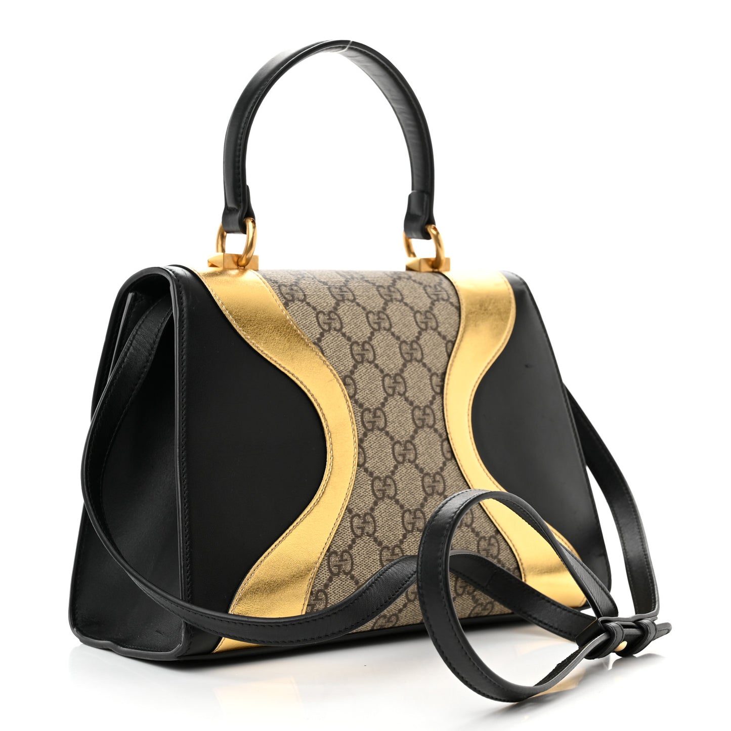 GG Supreme Monogram Small Osiride Top Handle Bag Black Gold