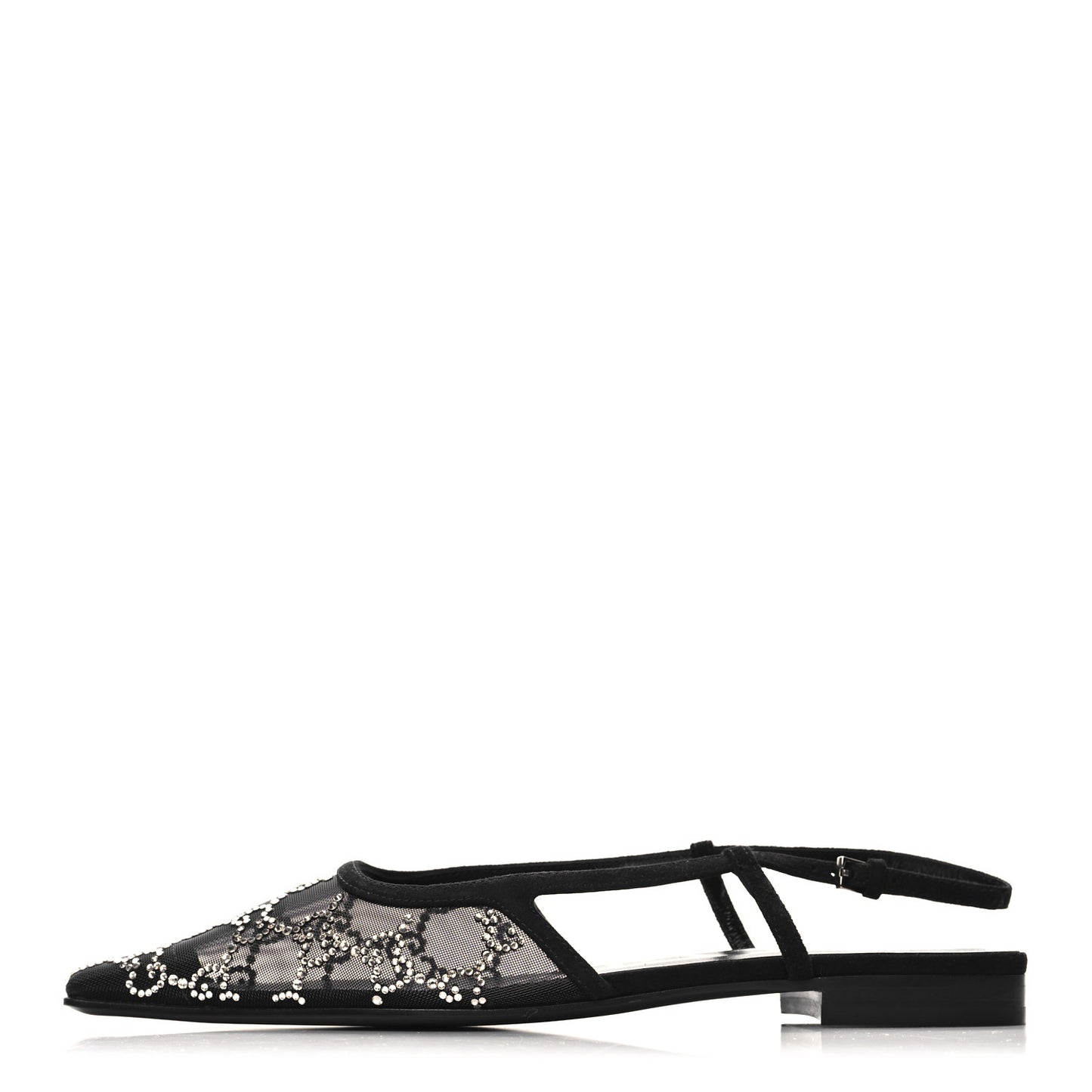 Tela Retino Kid Scamosciato Crystal GG Monogram Square Demi Ballet Flats 37.5 Black