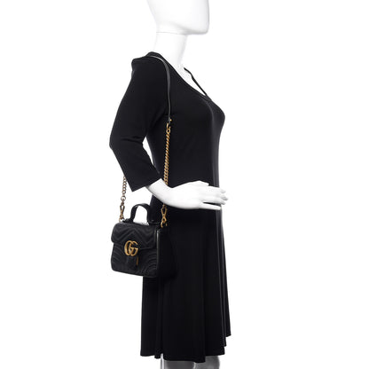 Gucci Calfskin Matelasse Mini GG Marmont Top Handle Shoulder Bag Black 1 of 9