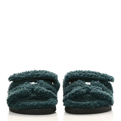 Hermes Woolskin Womens Chypre Sandals 36.5 Vert Anglais 2 of 8