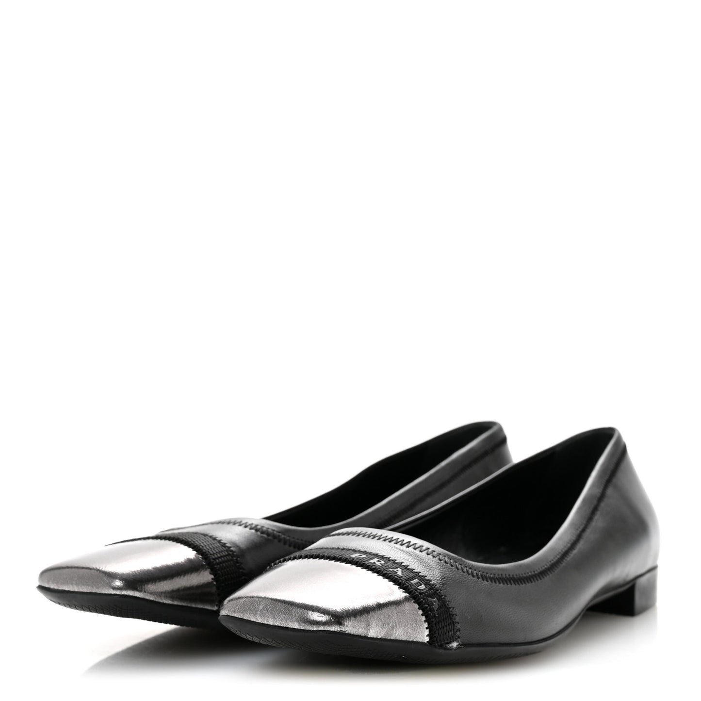 Nappa Metallic Square Toe Ballerina Flats 35.5 Black