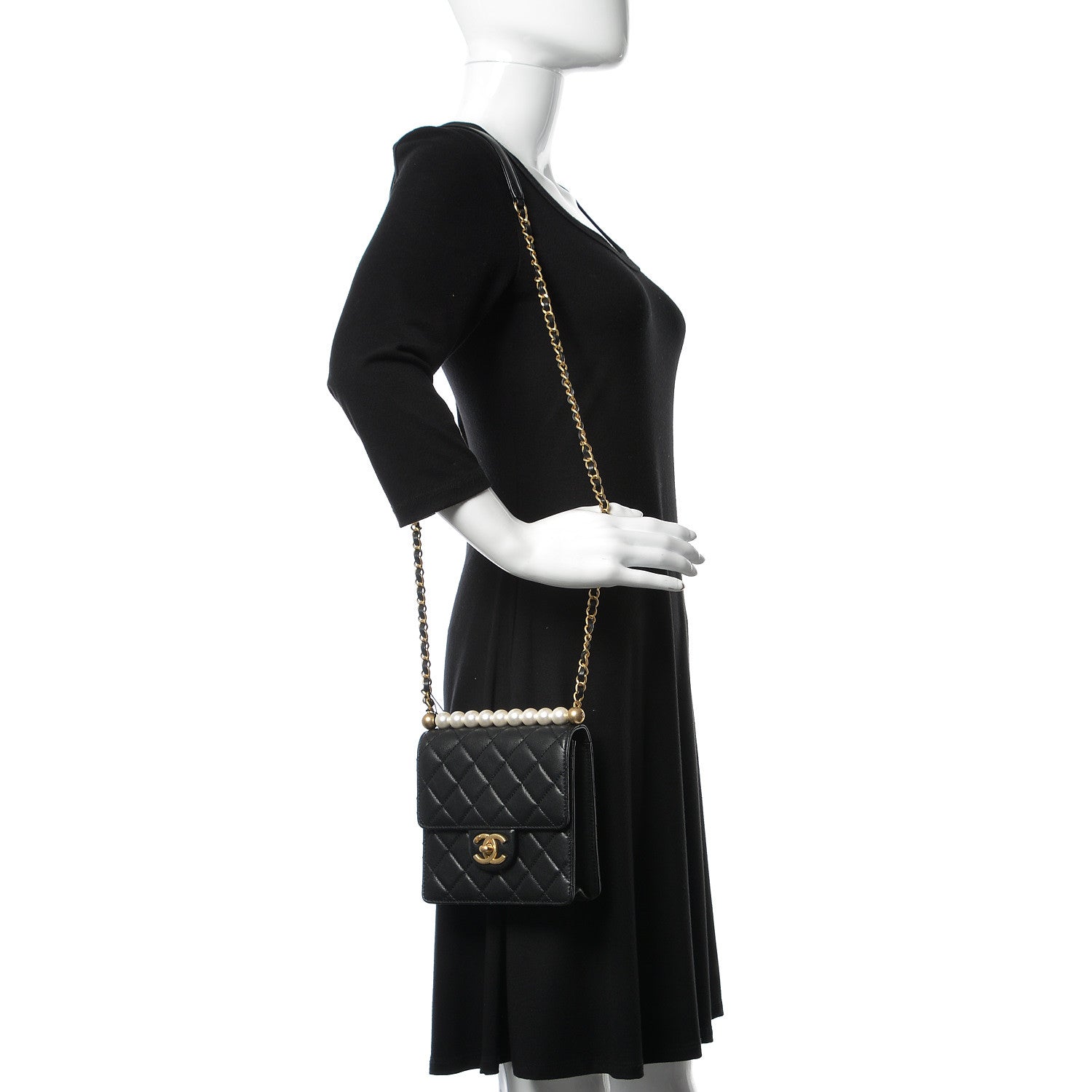 Chanel Lambskin Quilted Chic Pearls Flap Black 2 of 10