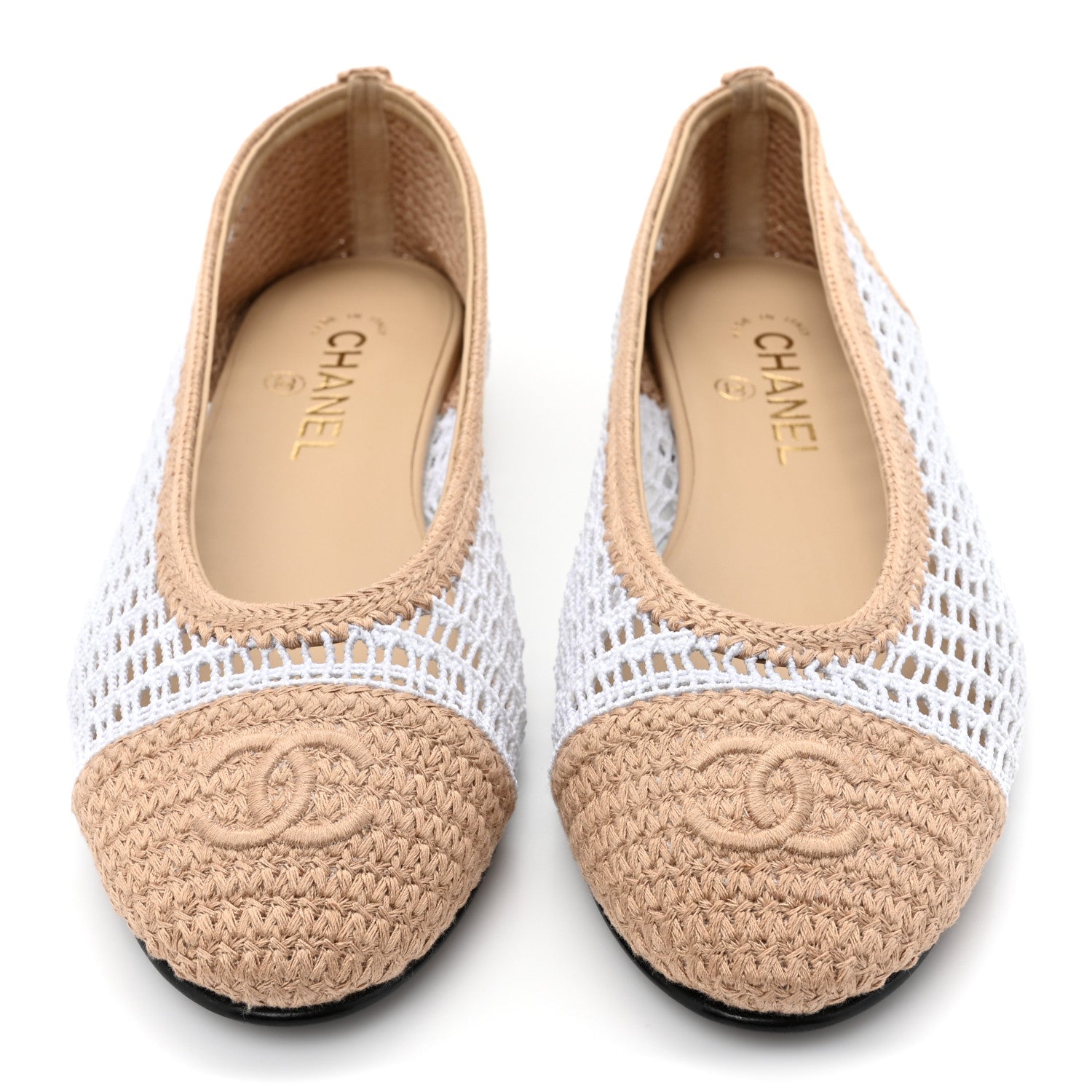 Chanel Raffia CC Cap Toe Ballerina Flats 38.5 White Beige 3 of 9