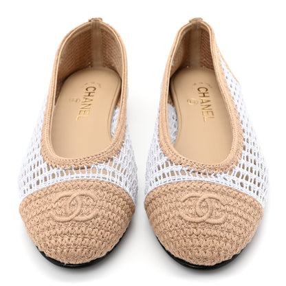 Chanel Raffia CC Cap Toe Ballerina Flats 38.5 White Beige 3 of 9
