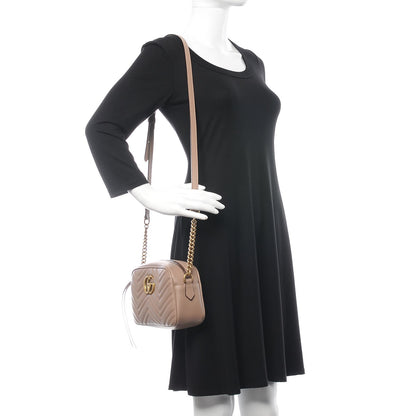 Gucci Calfskin Matelasse Small GG Marmont Chain Shoulder Bag Taupe 2 of 8