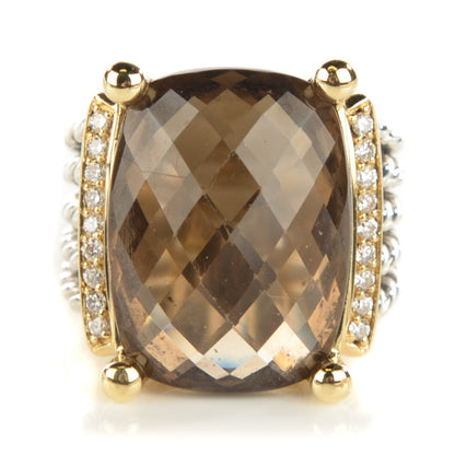 David Yurman Sterling Silver 18K Yellow Gold Diamond 20mm Smoky Quartz Wheaton Ring 51 5.75 1 of 5
