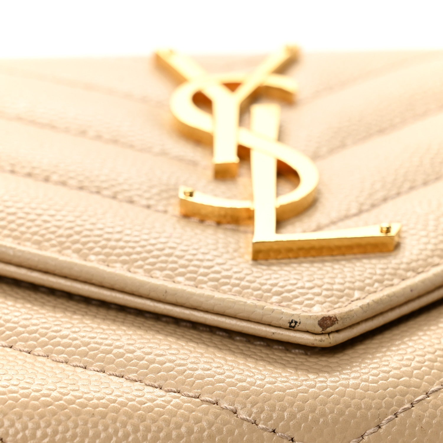 Saint Laurent Grain De Poudre Matelasse Chevron Monogram Flap Wallet Dark Beige 9 of 9