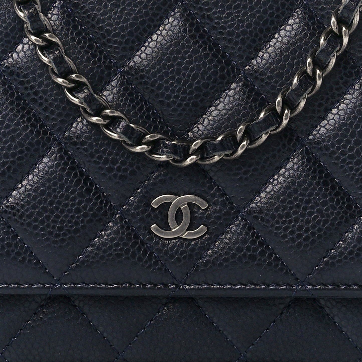 Caviar Quilted Wallet on Chain WOC Navy Blue