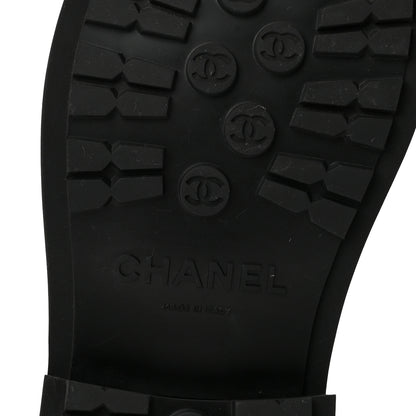 Chanel Calfskin Knit Lace Up Combat Boots 38.5 Black Dark Grey 7 of 10