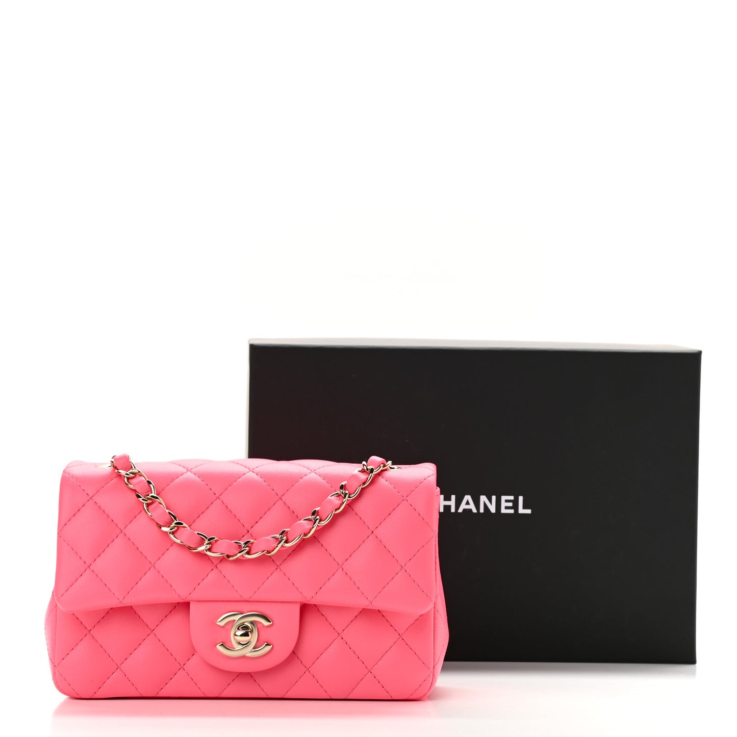 Lambskin Quilted Mini Rectangular Flap Pink