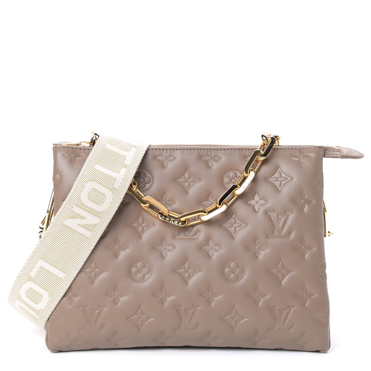 Lambskin Embossed Monogram Coussin PM Taupe