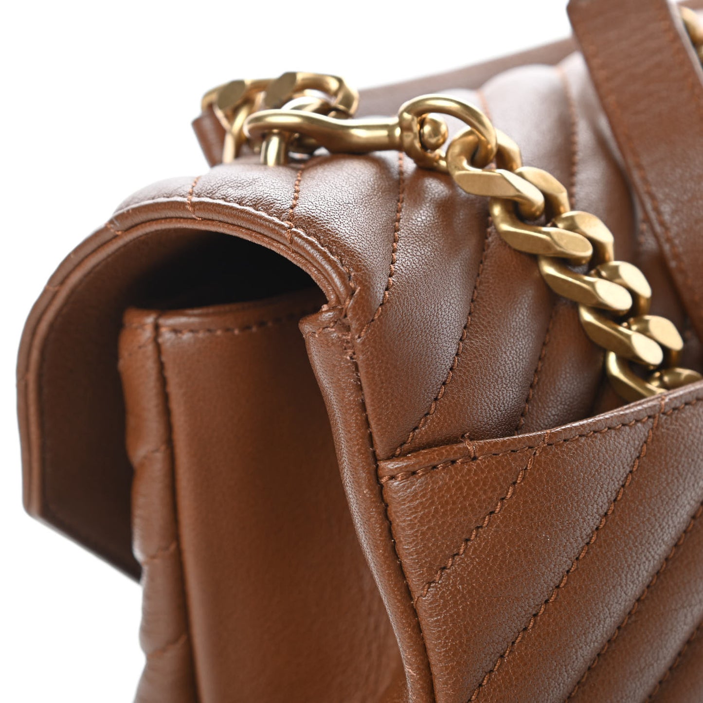 Sheepskin Matelasse Chevron Monogram Large College Satchel Cognac