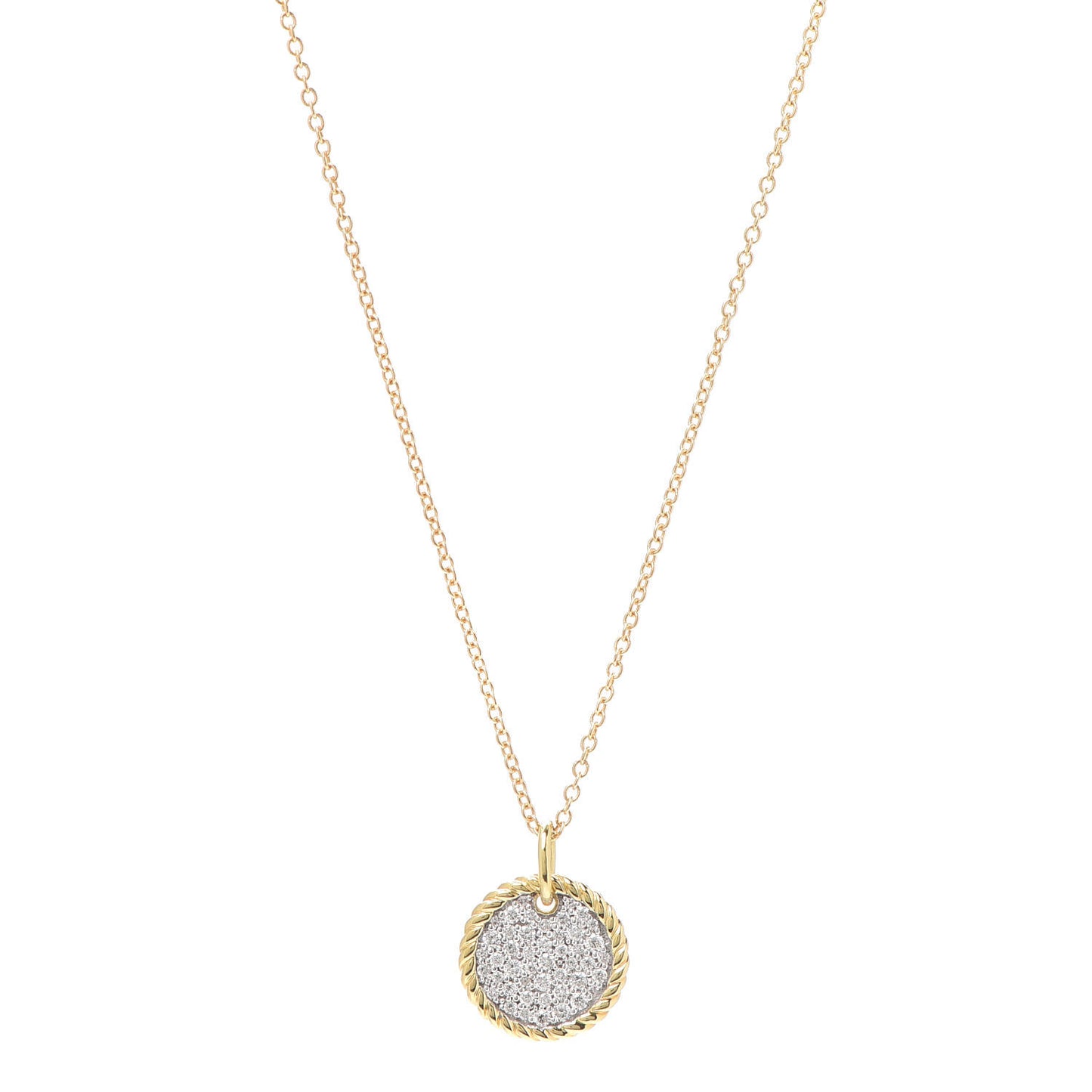 18K Yellow Gold Diamond Cable Collectibles Pave Charm Pendant Necklace