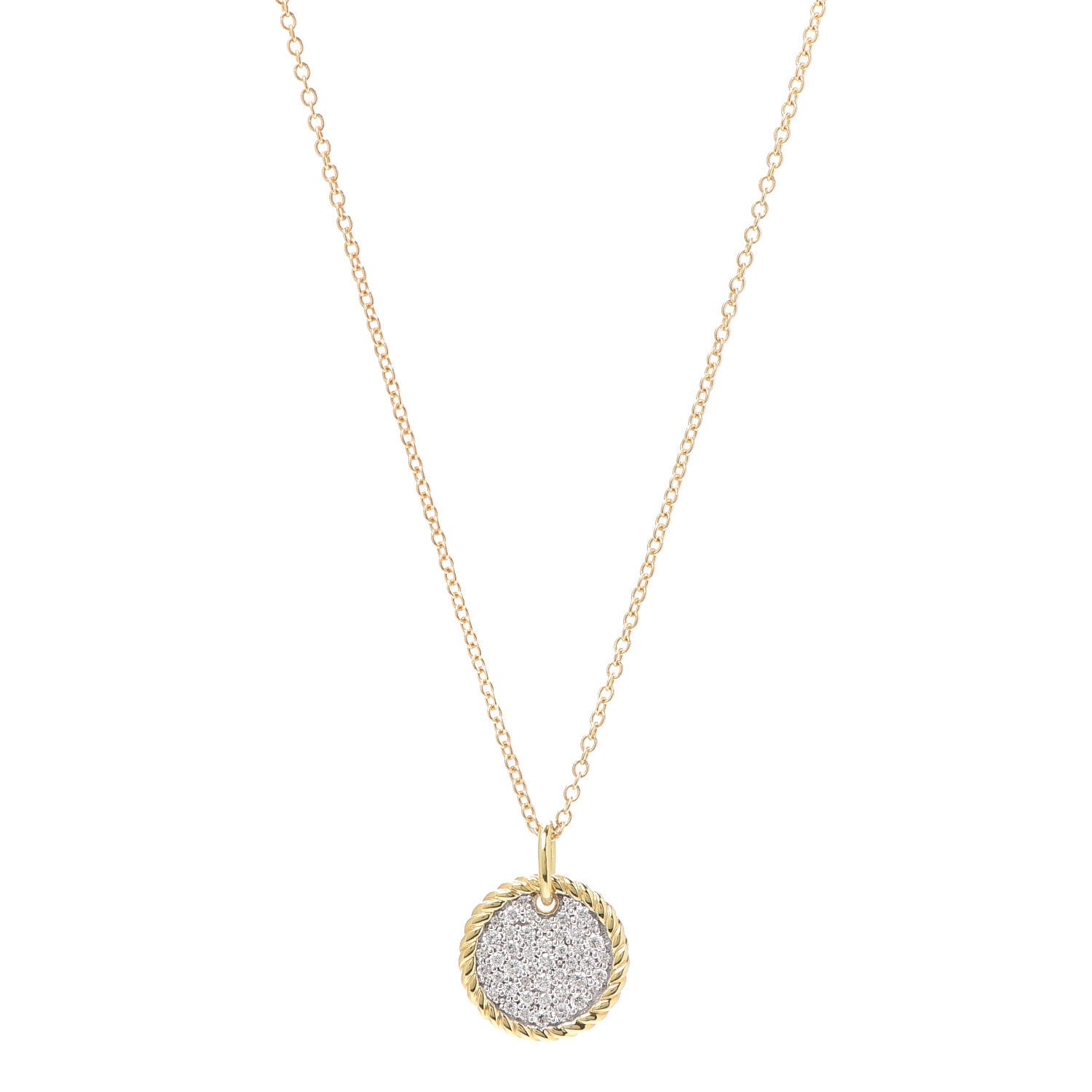 David Yurman 18K Yellow Gold Diamond Cable Collectibles Pave Charm Pendant Necklace 1 of 6