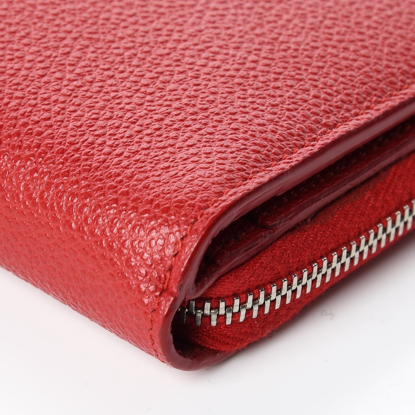 Grained Calfskin Rive Gauche Compact Zip Around Wallet Red