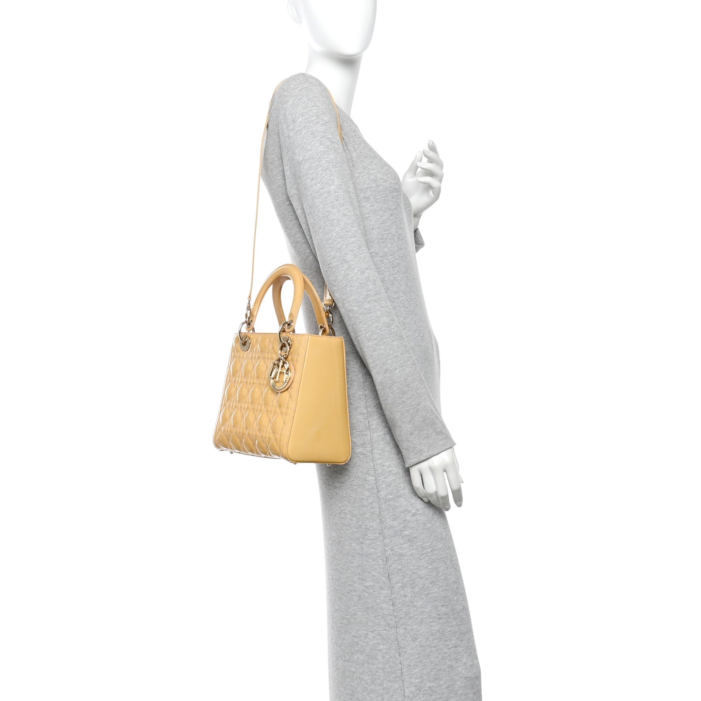 Patent Cannage Medium Lady Dior Beige