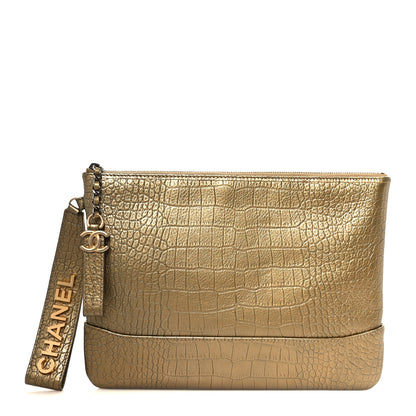 Chanel Metallic Calfskin Crocodile Embossed Medium Gabrielle Cosmetic Case Gold 1 of 8