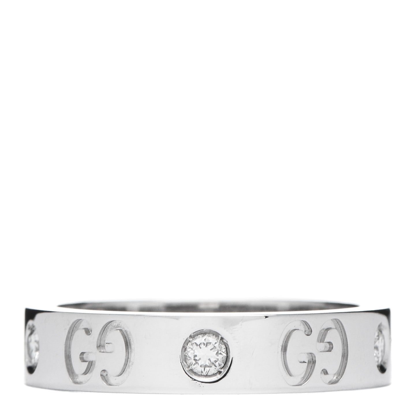 18K White Gold Diamond Icon Band Ring 48 4.5
