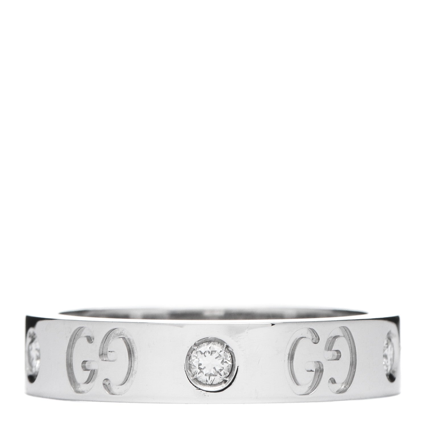 Gucci 18K White Gold Diamond Icon Band Ring 48 4.5 3 of 4