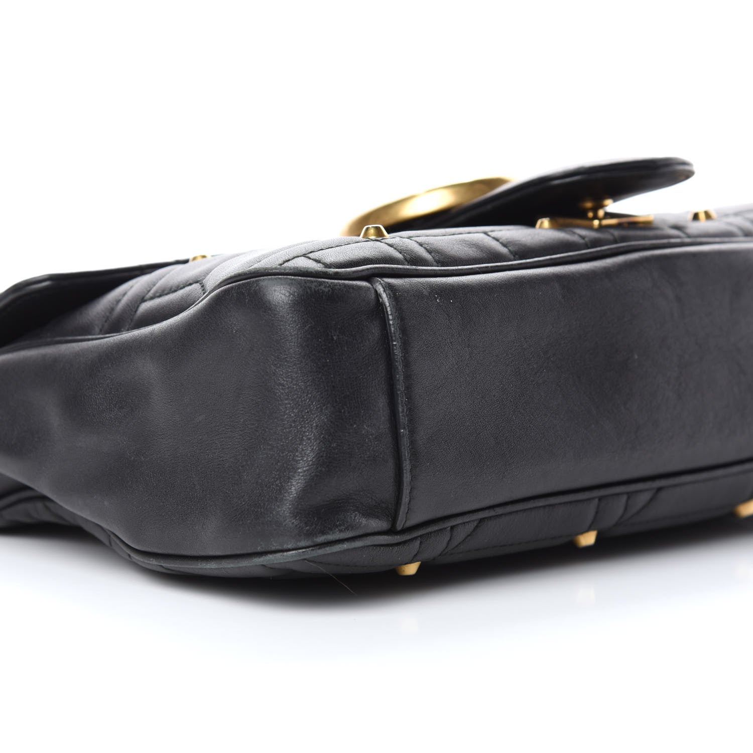 Gucci Calfskin Matelasse Studded Medium GG Marmont Shoulder Bag Black 8 of 9