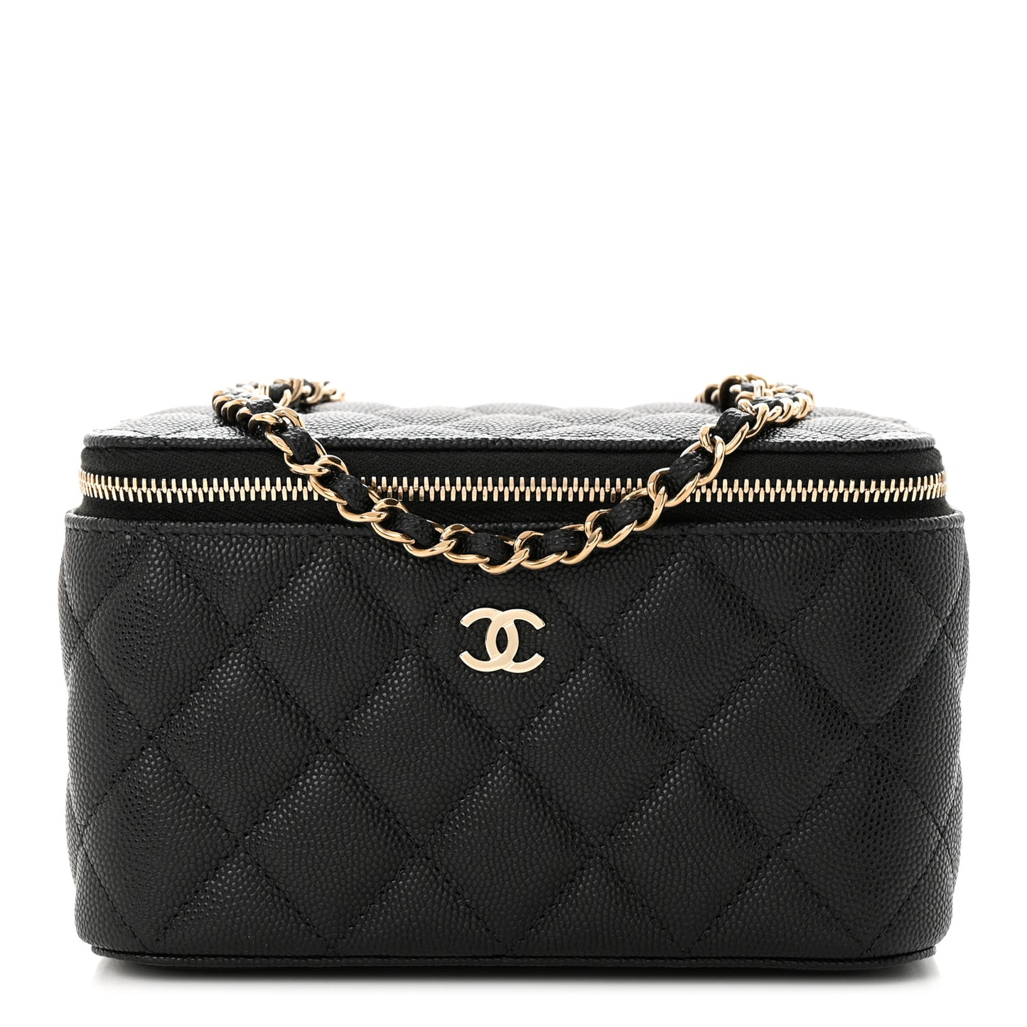 Caviar Quilted Small Vanity Case With Chain Black