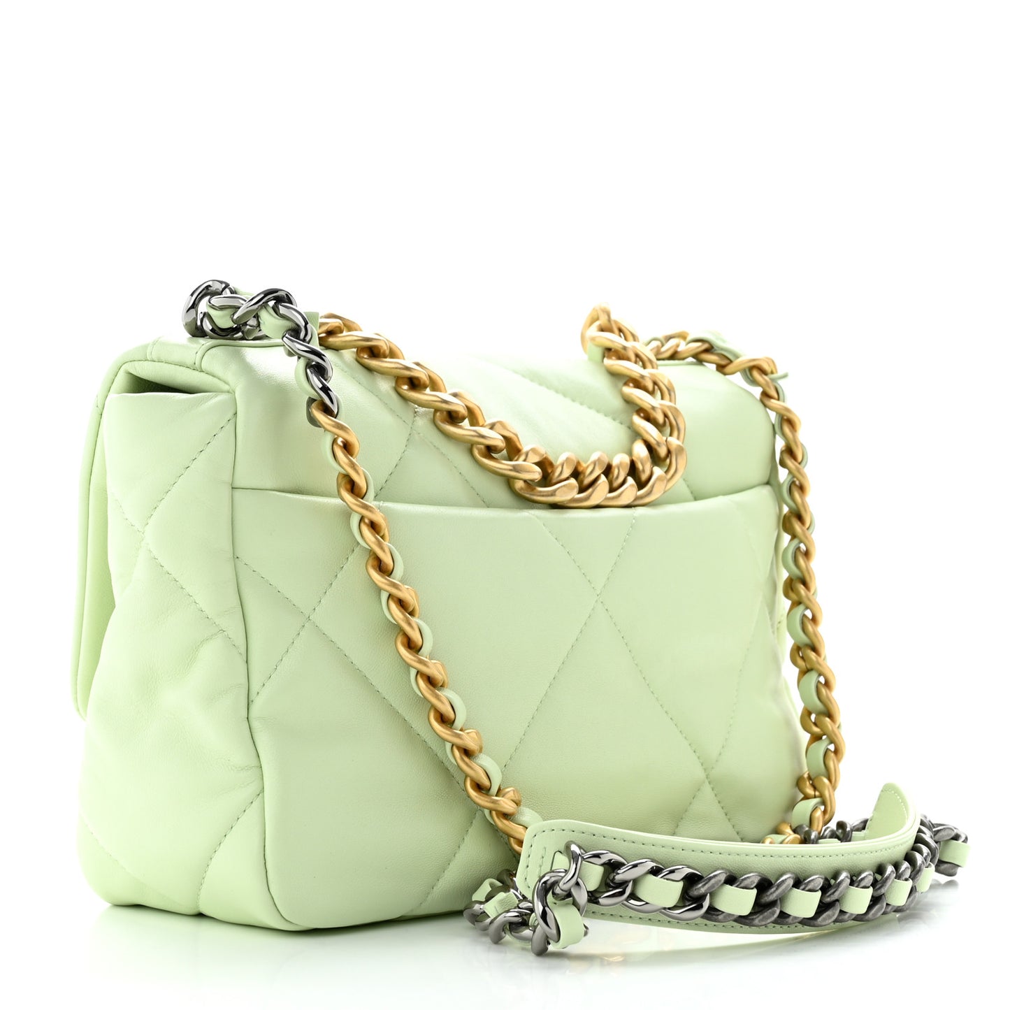 Lambskin Quilted Medium Chanel 19 Flap Light Green