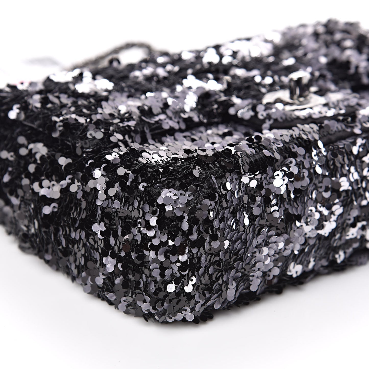 Sequin Mini Rectangular Single Flap Black Silver