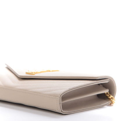Saint Laurent Grain De Poudre Matelasse Chevron Monogram Chain Wallet Nude Powder 7 of 9