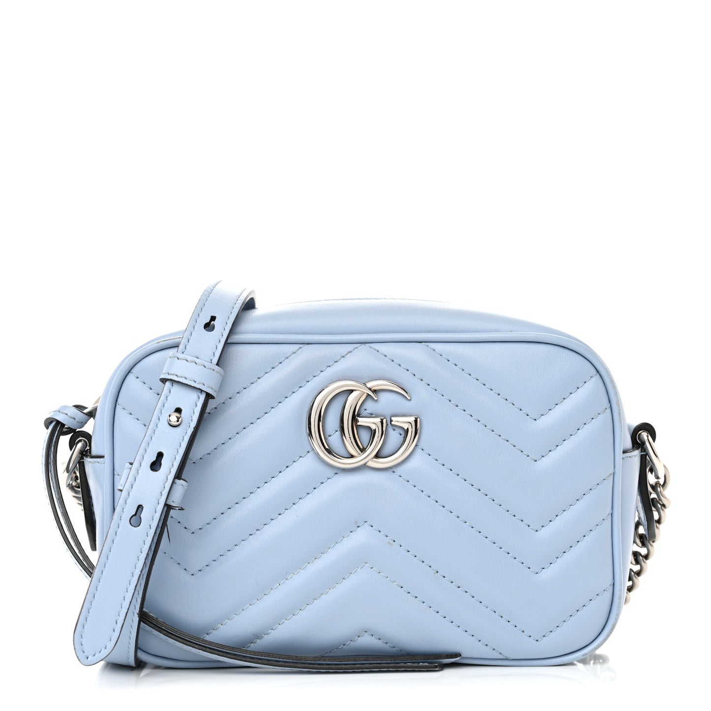 Calfskin Matelasse Mini GG Marmont Chain Shoulder Bag Porcelain Light Blue