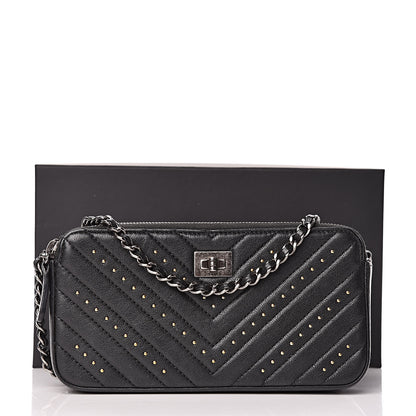 Chanel Sheepskin Chevron Quilted Studded Reissue Small Clutch With Chain Black 13 of 13