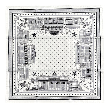 Hermes Silk Paris Station Bandana Scarf 55 White Gris Black 1 of 4
