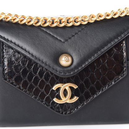 Chanel Snakeskin Calfskin Embossed Chevron Quilted CC Chain Wallet Black 8 of 9