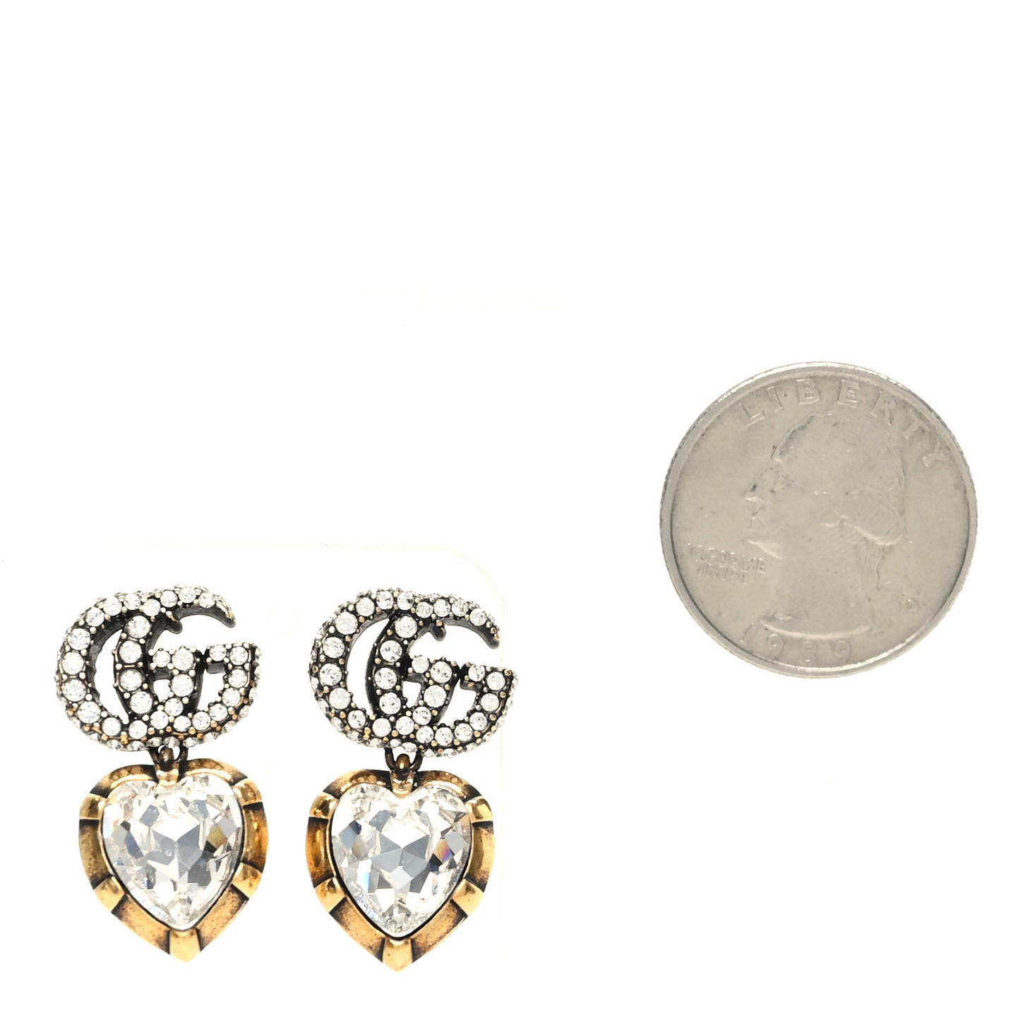 Metal Crystal Garden Heart Double G Drop Earrings Aged Gold