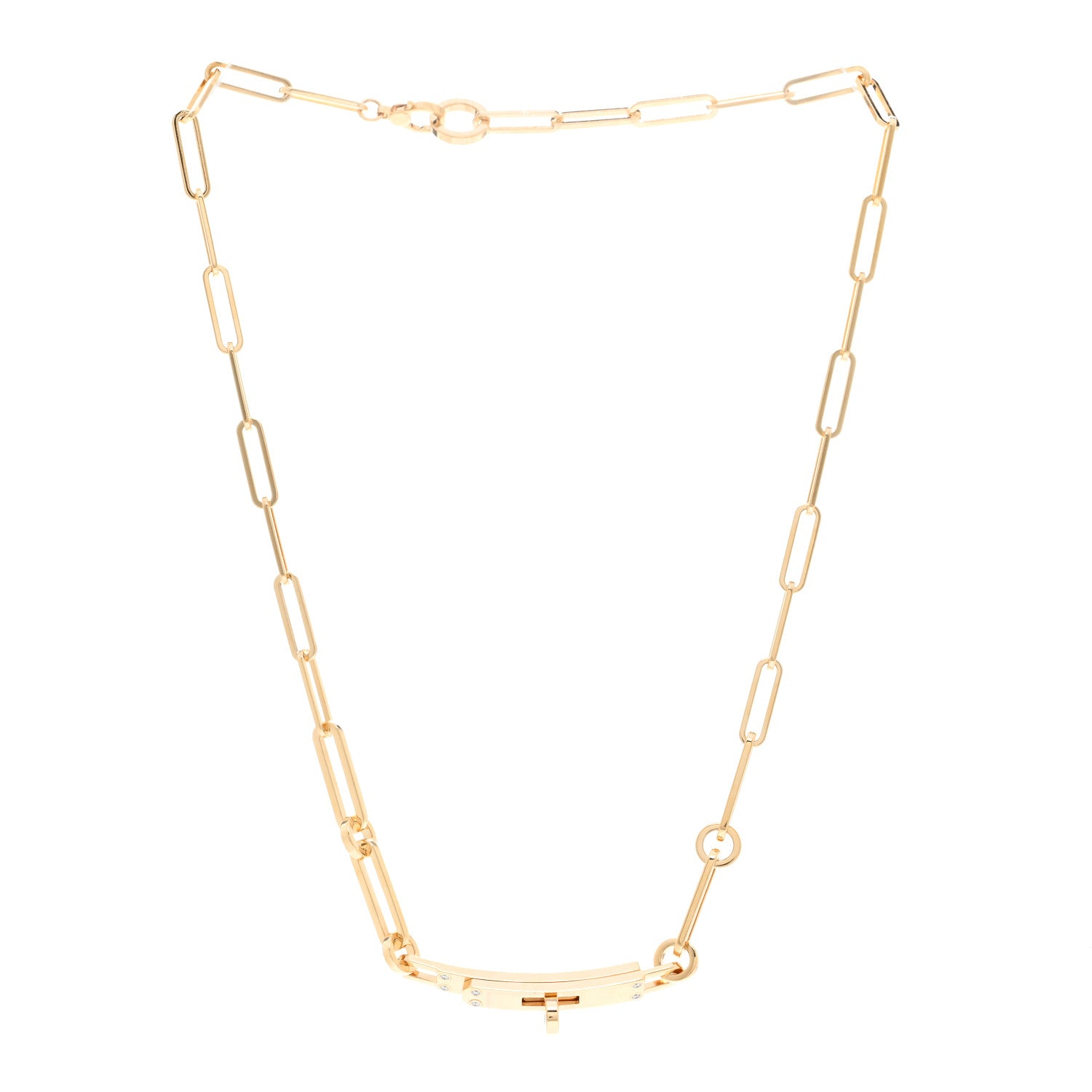 Hermes 18K Yellow Gold Diamond Kelly Chaine Choker Necklace 3 of 4