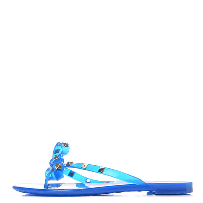 Valentino Garavani PVC Jelly Rockstud Bow Thong Sandals 37 Blue Fluo 1 of 11
