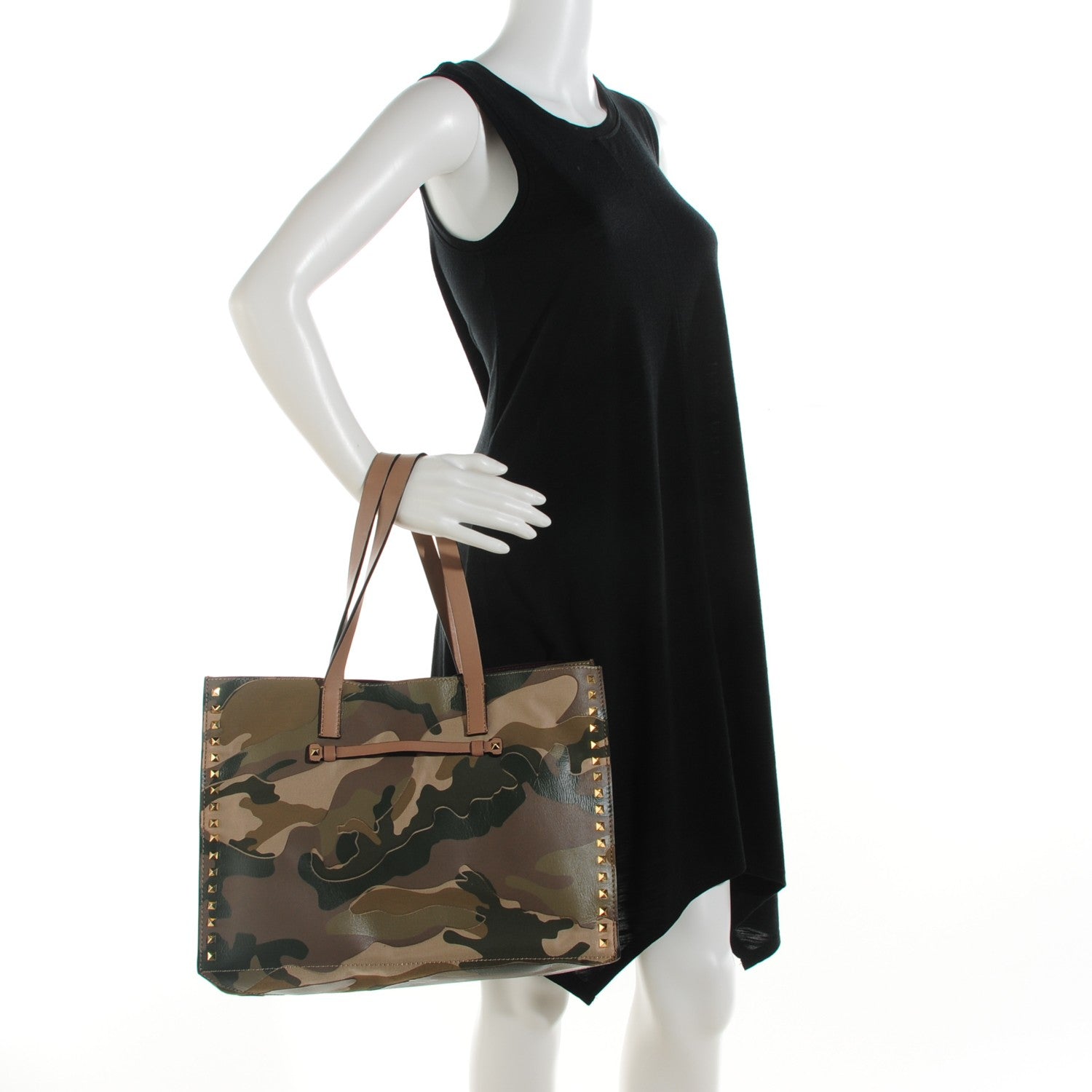 Valentino Garavani Nappa Canvas Camo Medium Rockstud Soft Tote Green 2 of 8
