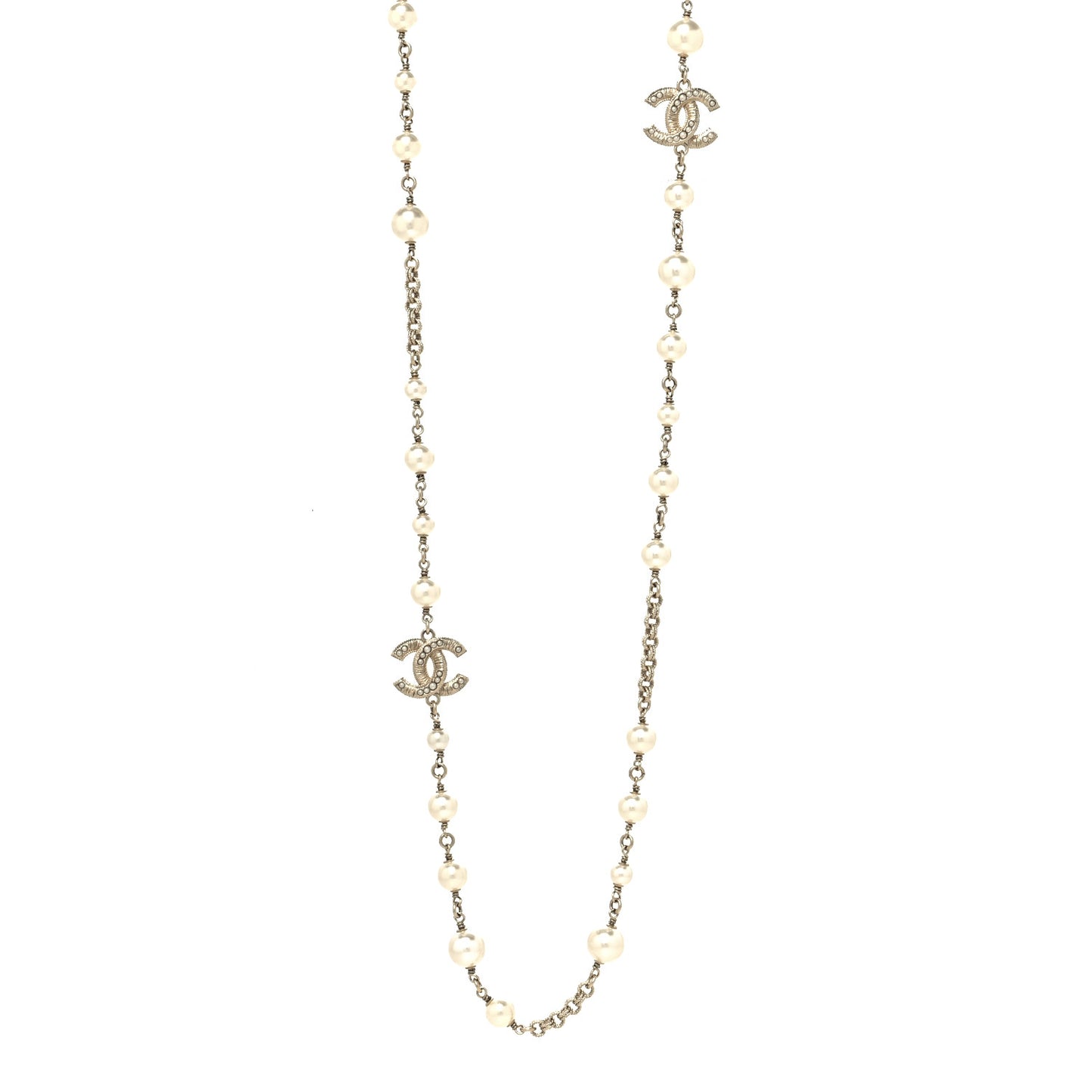 Crystal Pearl CC Long Necklace Gold